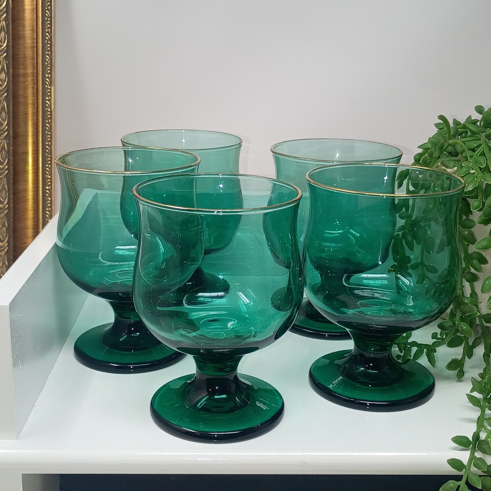 Set of Green Glass Goblets